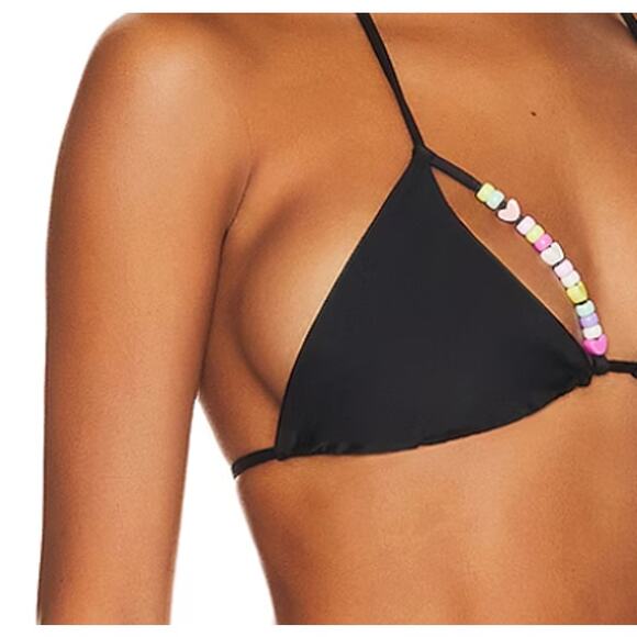 Lovers + Friends Black Beaded Triangle String Bikini Top XS Set On You $98 NEW - Picture 8 of 9
